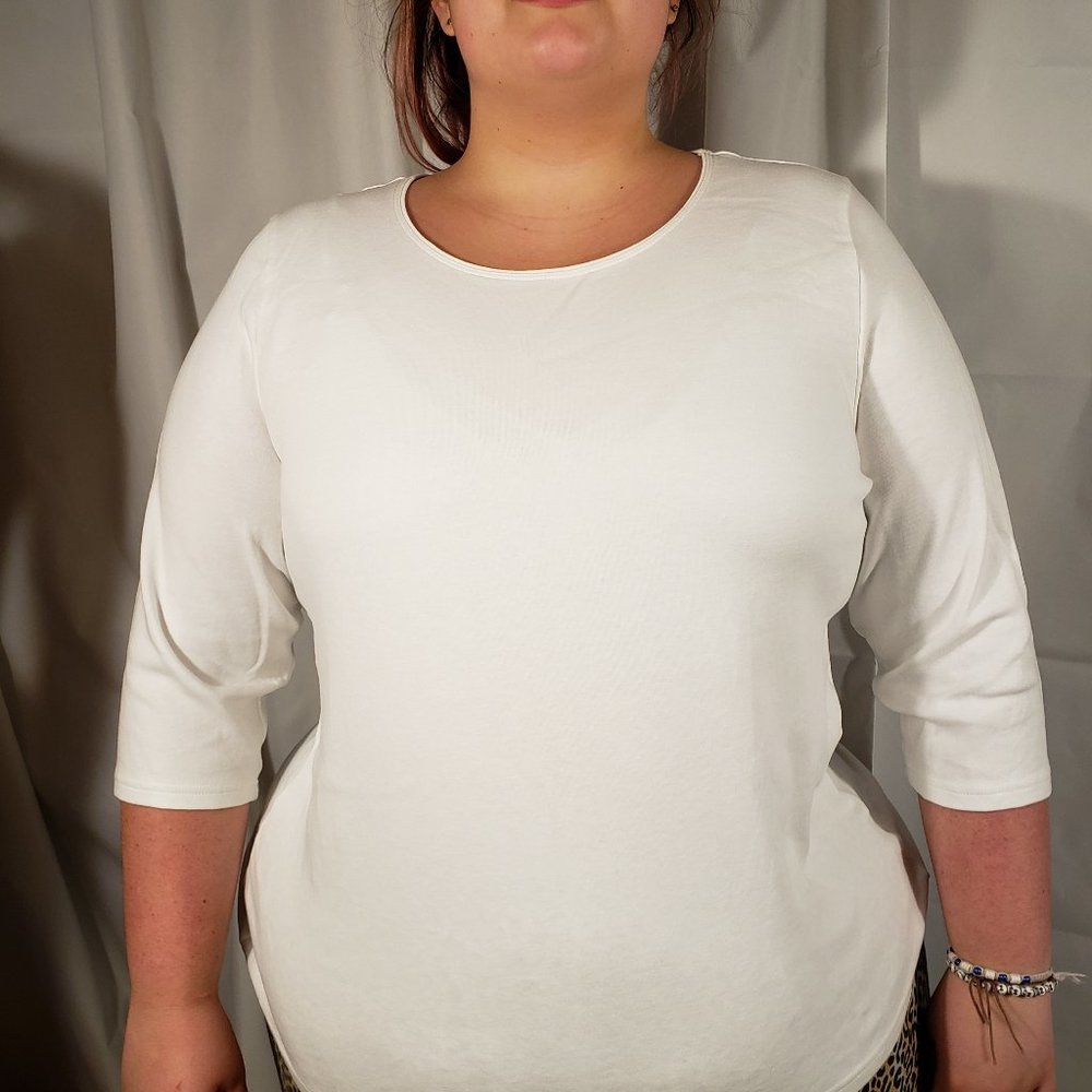 Karen Scott Plus Size White Shirt with 3/4 Sleeves